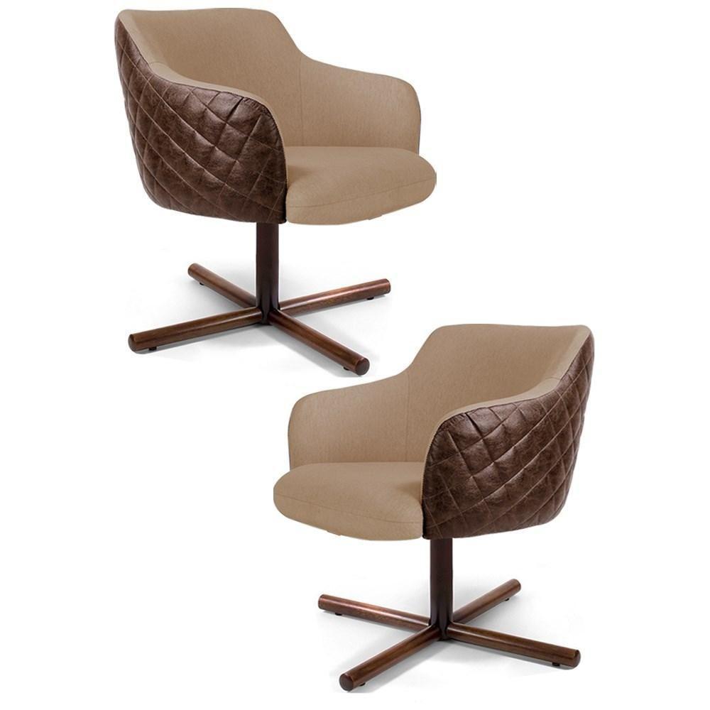 Kit 2 Poltronas Jade Xis Giratória Corano B-10 Linho C-129 Bege - Domi - 1