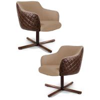 Kit 2 Poltronas Jade Xis Giratória Corano B-10 Linho C-129 Bege - Domi - 1