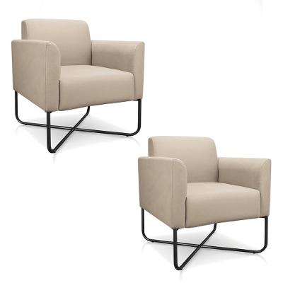 Kit 2 Poltronas Decorativas Maressa S03 Suede Bege Base Industrial X Preta Ibiza