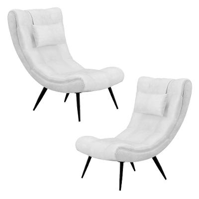 Kit 2 Poltronas Decorativas Lord Com Almofada Pés Palito Sintético Branco Ibiza