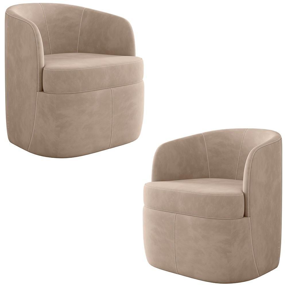 Kit 2 Poltronas Giratória Decorativa Para Sala Dandara Z08 Veludo Bege - Mpozenato - 1