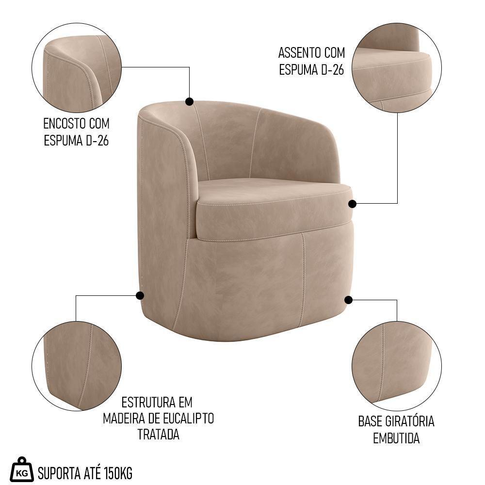 Kit 2 Poltronas Giratória Decorativa Para Sala Dandara Z08 Veludo Bege - Mpozenato - 3