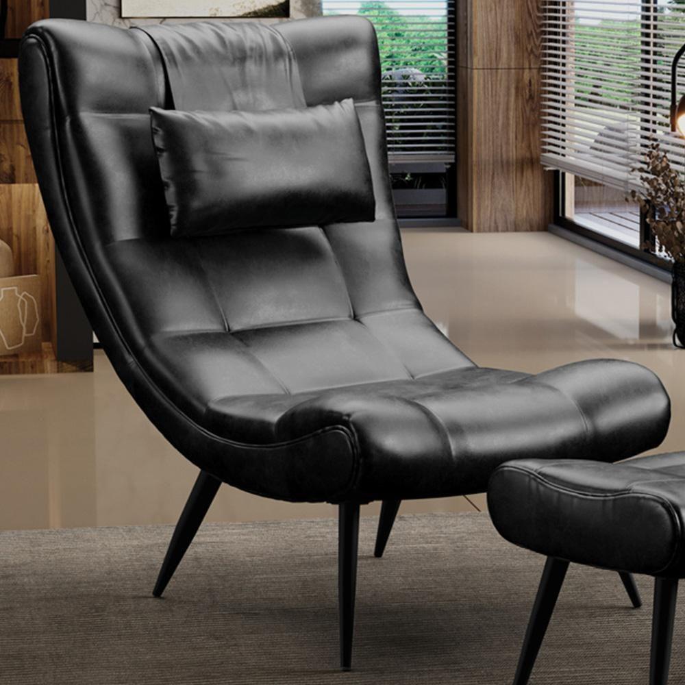 Kit 2 Poltronas Decorativas Sala De Estar Com Almofada E Pés Palito Lord Sintético Preto - Ibiza - 2