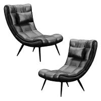 Kit 2 Poltronas Decorativas Sala De Estar Com Almofada E Pés Palito Lord Sintético Preto - Ibiza - 1