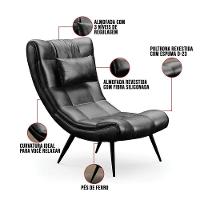 Kit 2 Poltronas Decorativas Sala De Estar Com Almofada E Pés Palito Lord Sintético Preto - Ibiza - 3