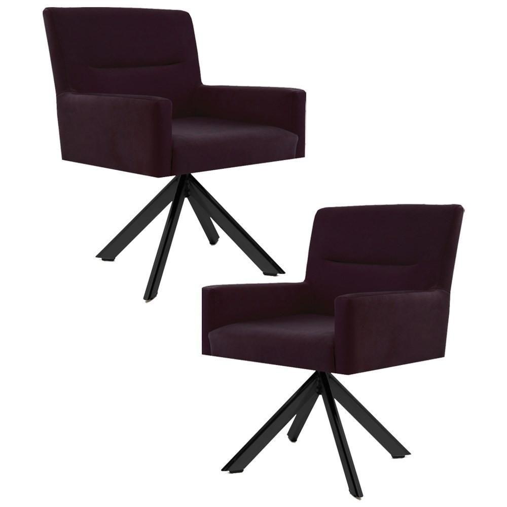 Kit 2 Poltronas Decorativas Giratórias Base Eiffel Preto Angel Veludo C-292 Uva - Domi - 1