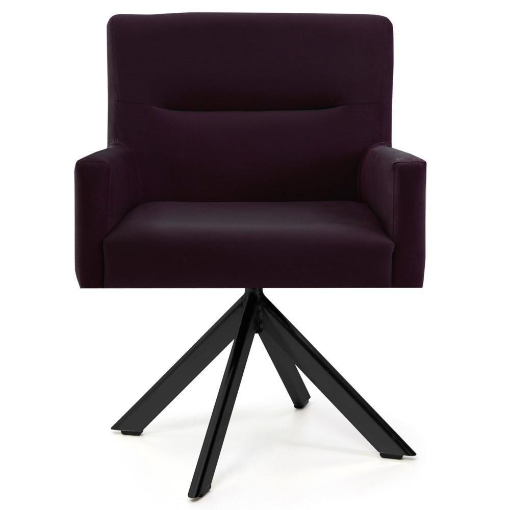 Kit 2 Poltronas Decorativas Giratórias Base Eiffel Preto Angel Veludo C-292 Uva - Domi - 2