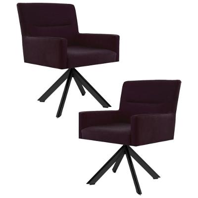 Kit 2 Poltronas Decorativas Giratórias Base Eiffel Preto Angel Veludo C-292 Uva - Domi