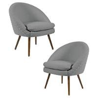 Kit 2 Poltronas Decorativas Pés Palito Rafa C-416 Linho Tressê Cinza Escuro - Domi - 1