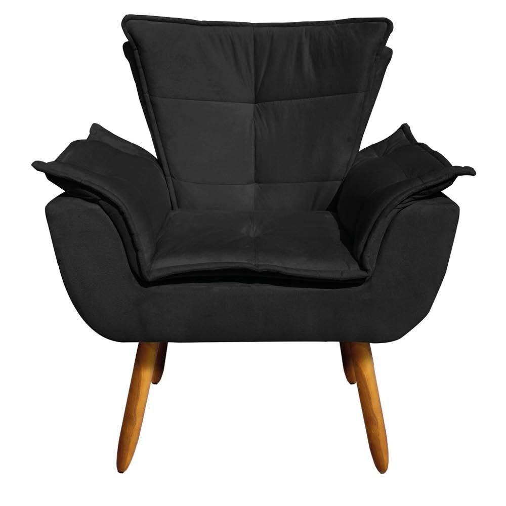 Kit 2 Poltronas Decorativas Pés Palito Com Puff Opla Suede Preto - Ibiza - 2