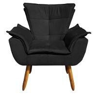 Kit 2 Poltronas Decorativas Pés Palito Com Puff Opla Suede Preto - Ibiza - 2