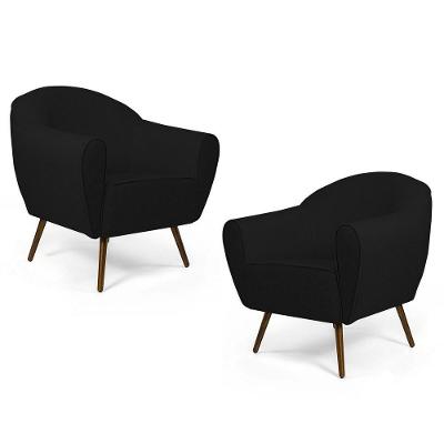 Kit 2 Poltronas Decorativas Pés Palito Madeira Nina C-300 Veludo Preto - Domi