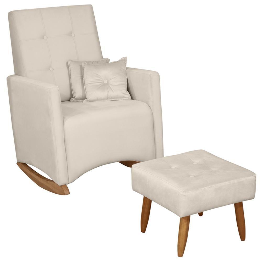 Poltrona Amamentação Base Balanço E Puff Lola Veludo Off F03 - Mpozenato - 1