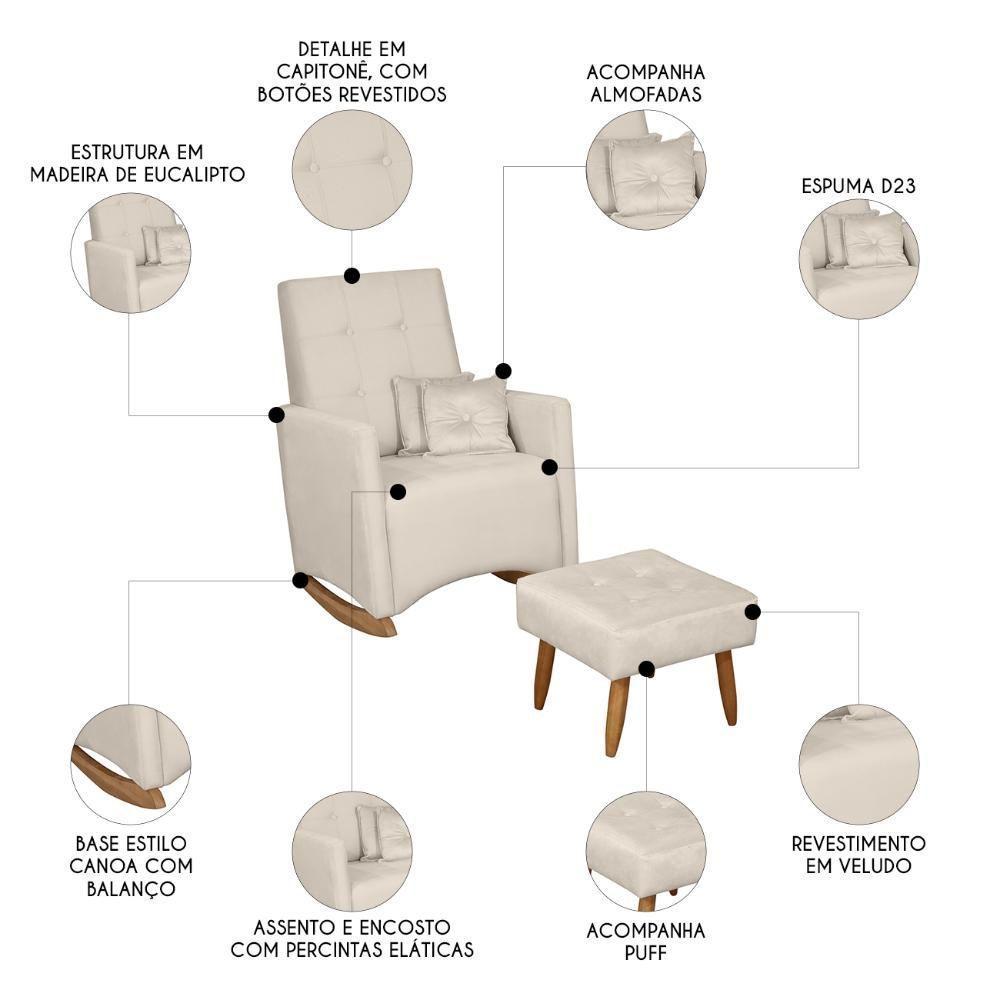 Poltrona Amamentação Base Balanço E Puff Lola Veludo Off F03 - Mpozenato - 3