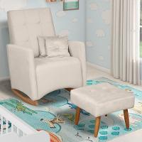 Poltrona Amamentação Base Balanço E Puff Lola Veludo Off F03 - Mpozenato - 2