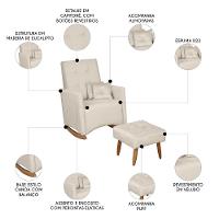 Poltrona Amamentação Base Balanço E Puff Lola Veludo Off F03 - Mpozenato - 3