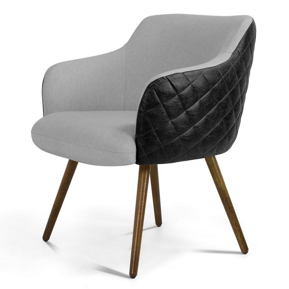 Kit 2 Poltronas Decorativas Pés Palito Madeira Jade Corano C-05 Linho D-315 Cinza Claro - Domi - 2