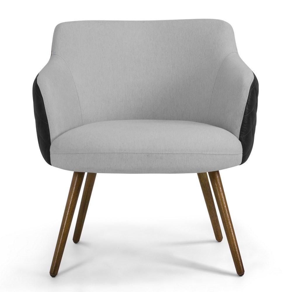 Kit 2 Poltronas Decorativas Pés Palito Madeira Jade Corano C-05 Linho D-315 Cinza Claro - Domi - 3