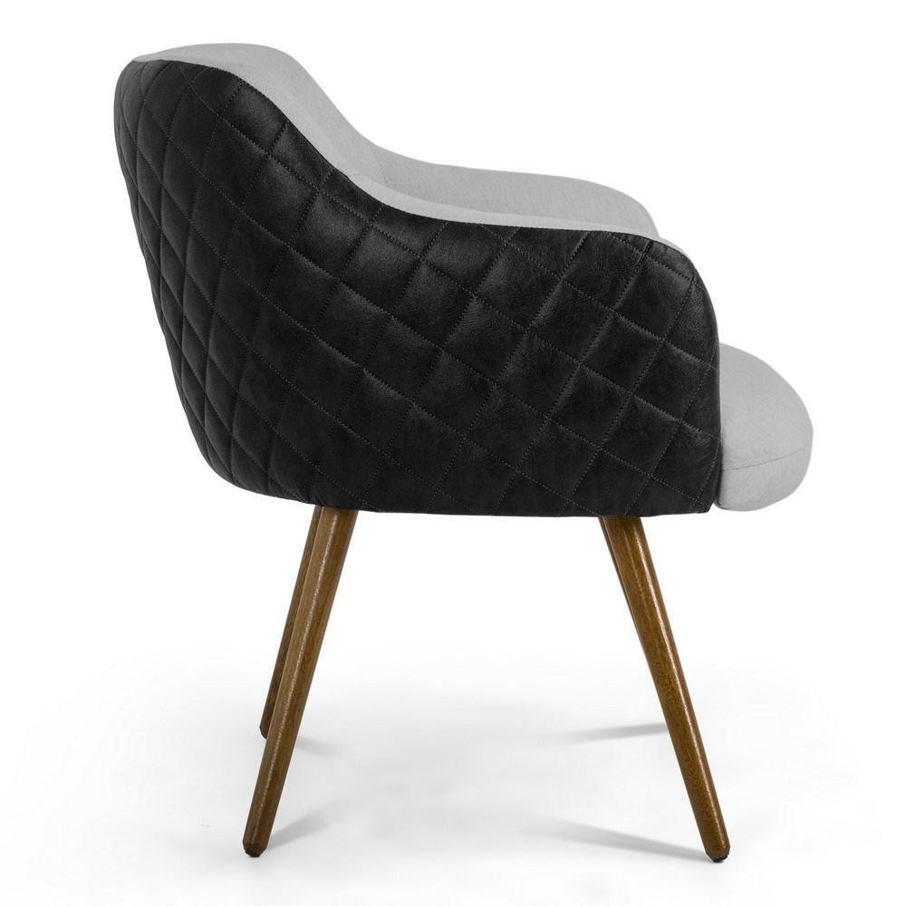 Kit 2 Poltronas Decorativas Pés Palito Madeira Jade Corano C-05 Linho D-315 Cinza Claro - Domi - 4