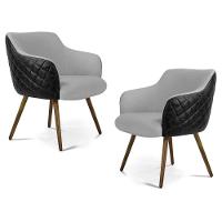 Kit 2 Poltronas Decorativas Pés Palito Madeira Jade Corano C-05 Linho D-315 Cinza Claro - Domi - 1