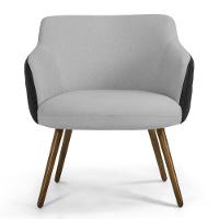 Kit 2 Poltronas Decorativas Pés Palito Madeira Jade Corano C-05 Linho D-315 Cinza Claro - Domi - 3