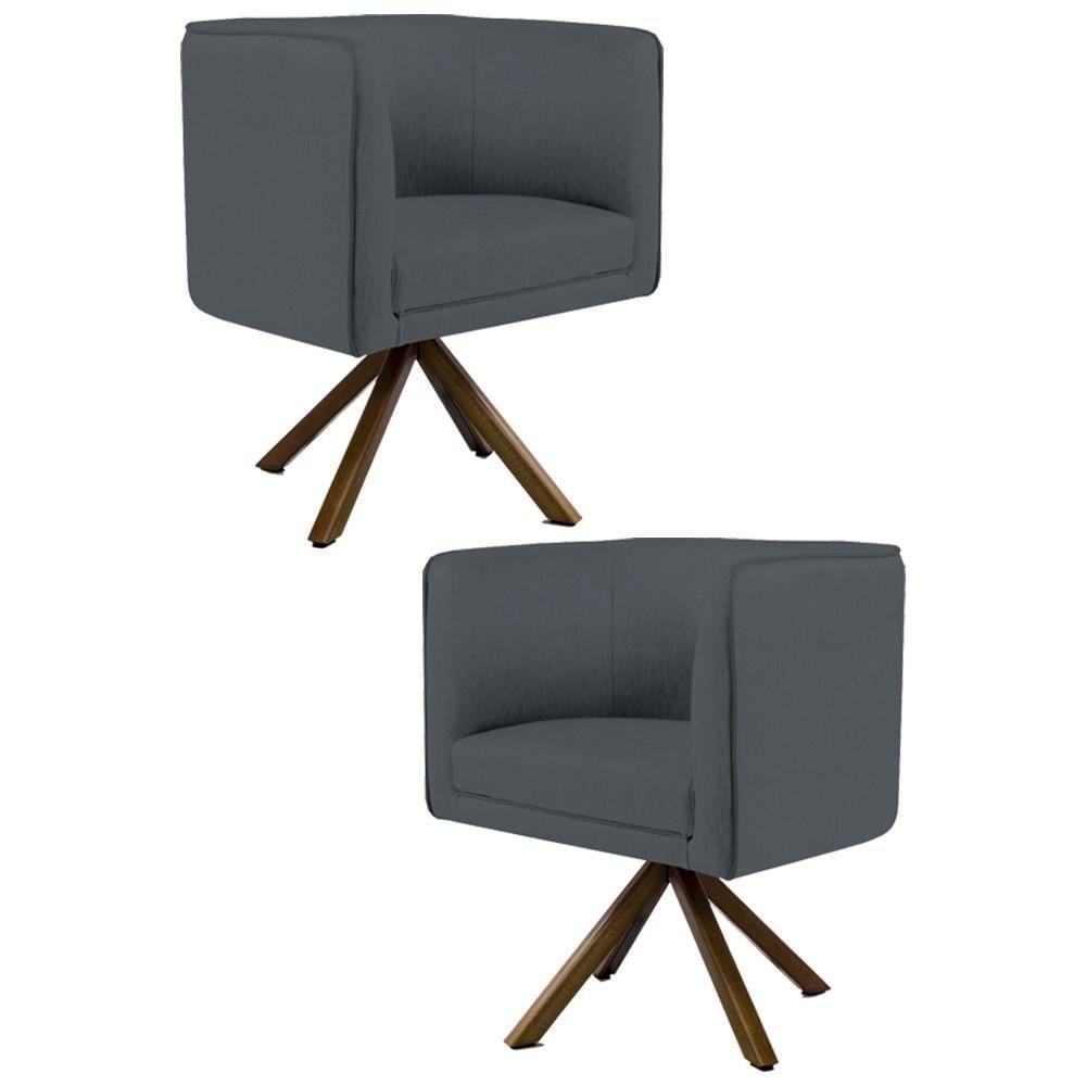 Kit 2 Poltronas Decorativas Base Giromad Madeira Betina C-03 Corano Cinza - Domi - 1