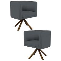 Kit 2 Poltronas Decorativas Base Giromad Madeira Betina C-03 Corano Cinza - Domi - 1