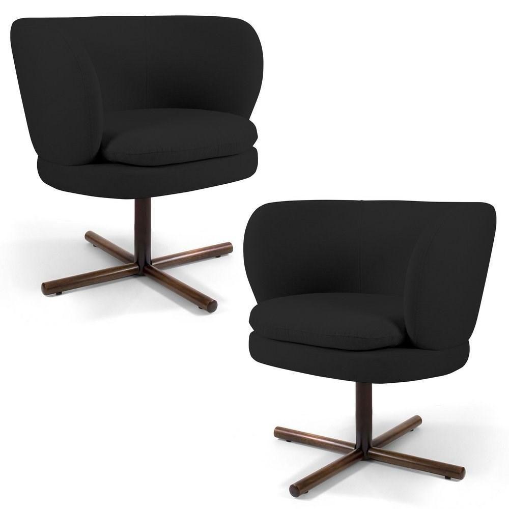 Kit 2 Poltronas Decorativas Melissa Base Xis Giratória Veludo C-300 Preto - Domi - 1