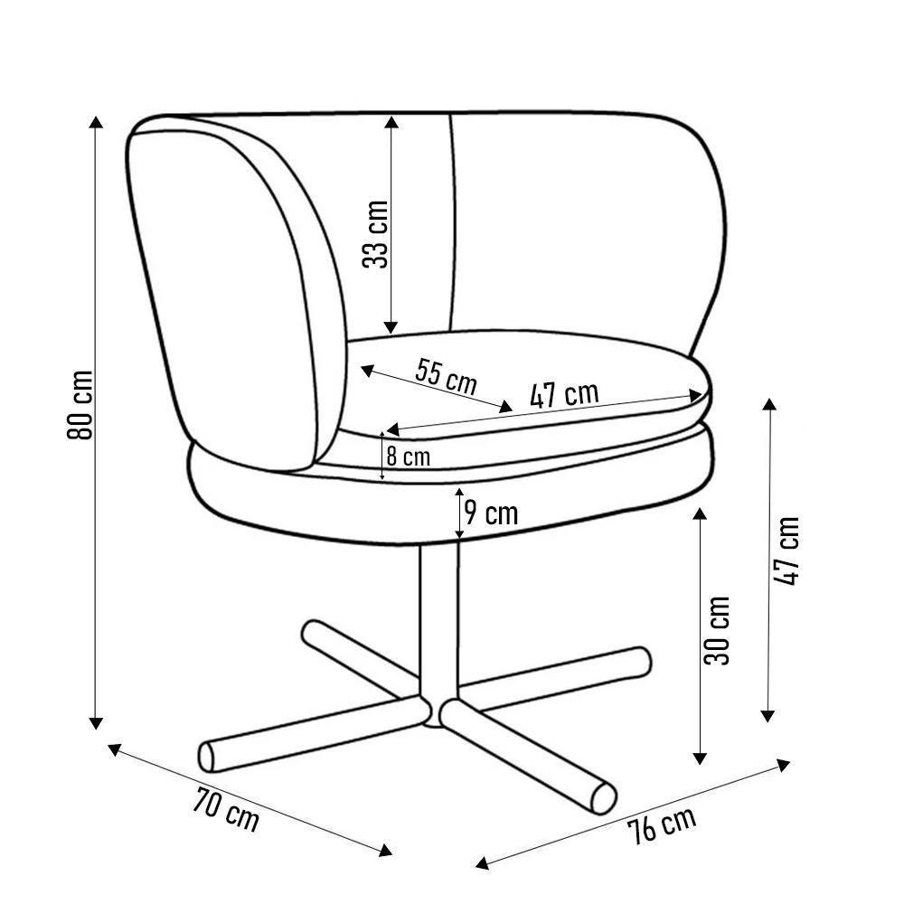 Kit 2 Poltronas Decorativas Melissa Base Xis Giratória Veludo C-300 Preto - Domi - 4