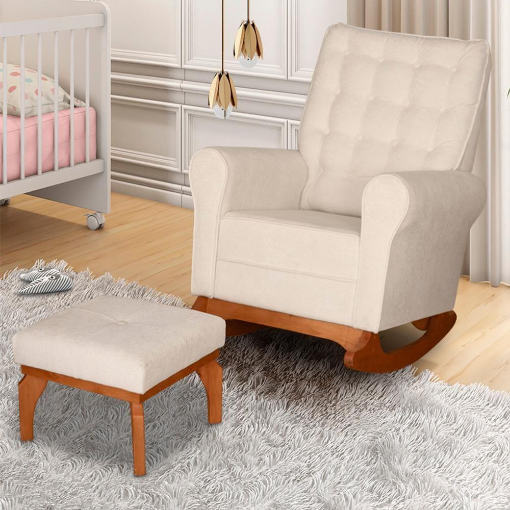 Poltrona Amamentação Base Balanço E Puff Maju Bouclê Off F03 - Mpozenato - 2
