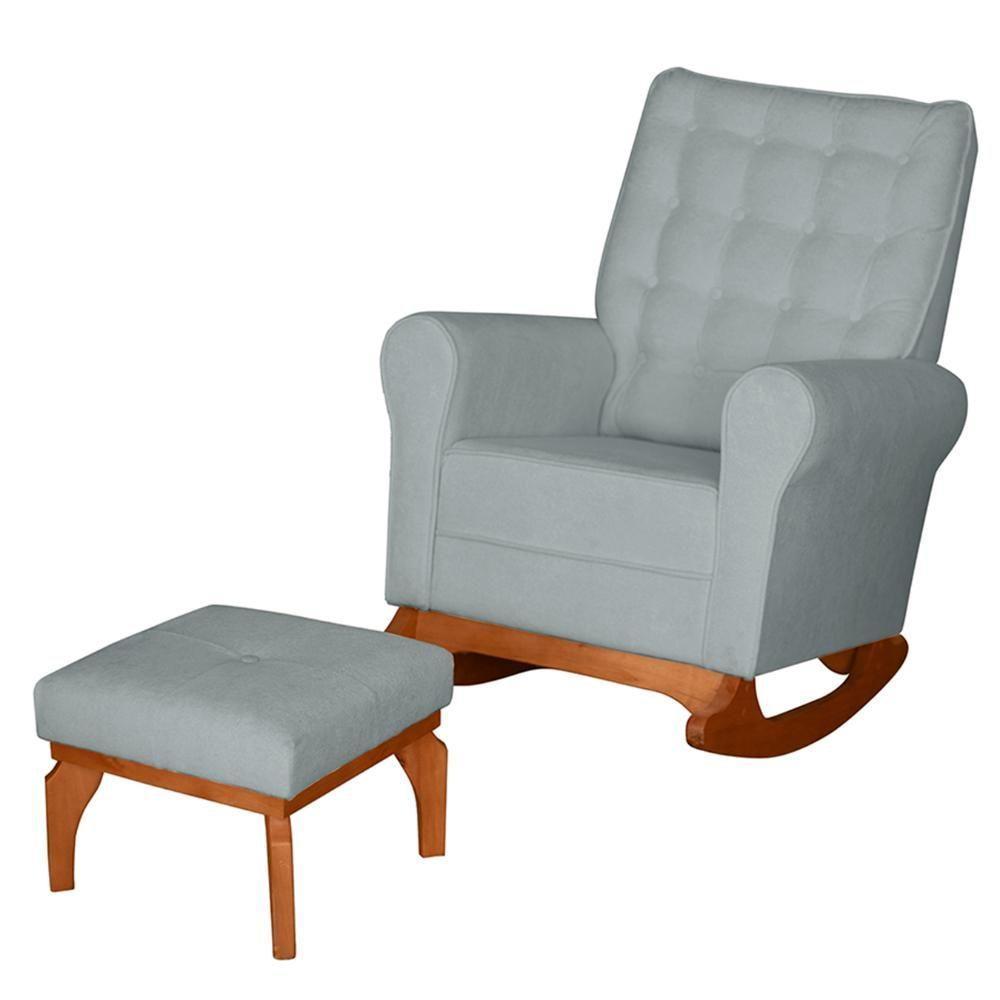 Poltrona Amamentação Base Balanço E Puff Maju Bouclê Cinza F03 - Mpozenato - 1