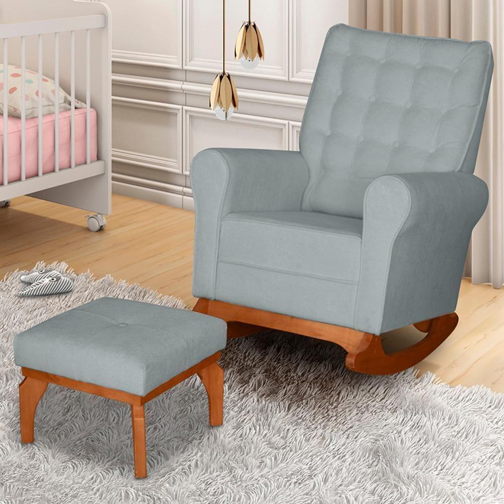 Poltrona Amamentação Base Balanço E Puff Maju Bouclê Cinza F03 - Mpozenato - 2