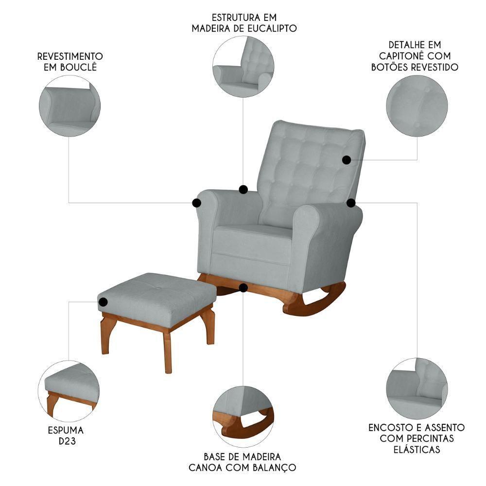 Poltrona Amamentação Base Balanço E Puff Maju Bouclê Cinza F03 - Mpozenato - 3