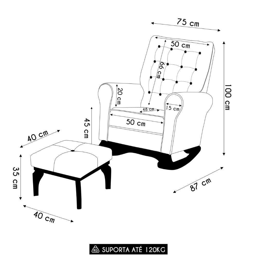 Poltrona Amamentação Base Balanço E Puff Maju Bouclê Cinza F03 - Mpozenato - 4