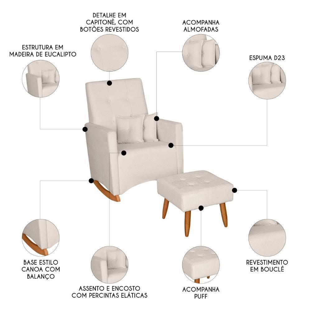 Poltrona Amamentação Base Balanço E Puff Lola Bouclê Off F03 - Mpozenato - 3