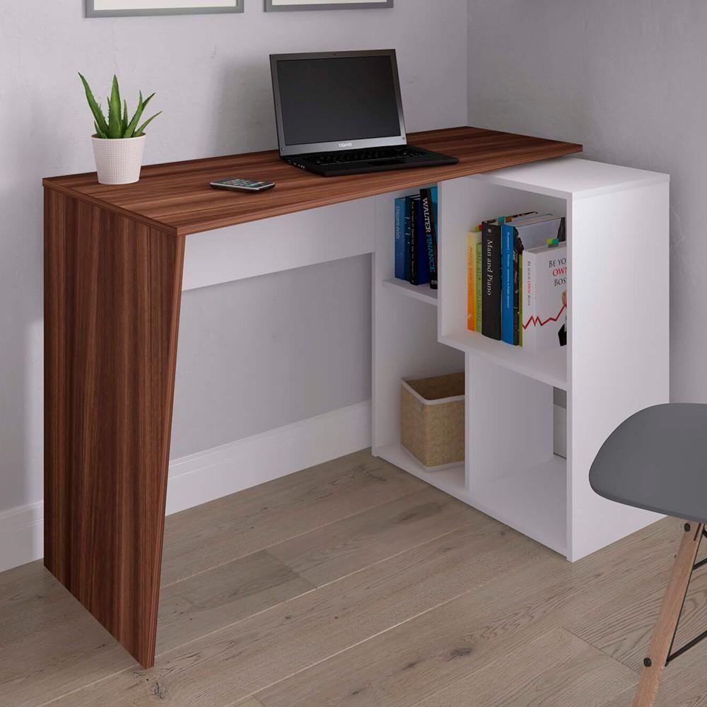 Kit 2 Mesas Escrivaninha 2 Em 1 Com Nichos Arbo A06 Ipê/branco - Mpozenato - 2