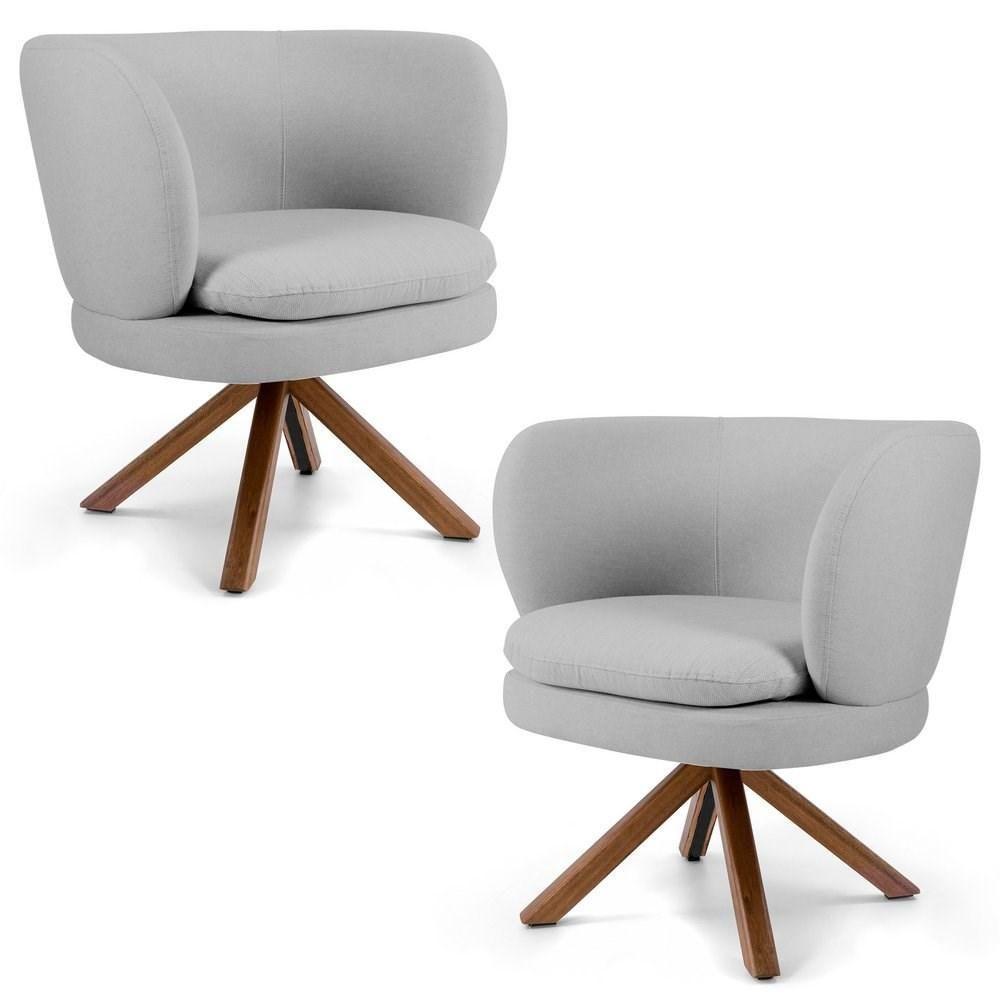 Kit 2 Poltronas Decorativas Giratória Base Giromad Melissa D-315 Linho Cinza Claro - Domi - 1