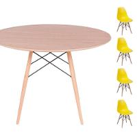 Conjunto Mesa Eames Freijó 90cm + 4 Cadeiras Amarela - 1