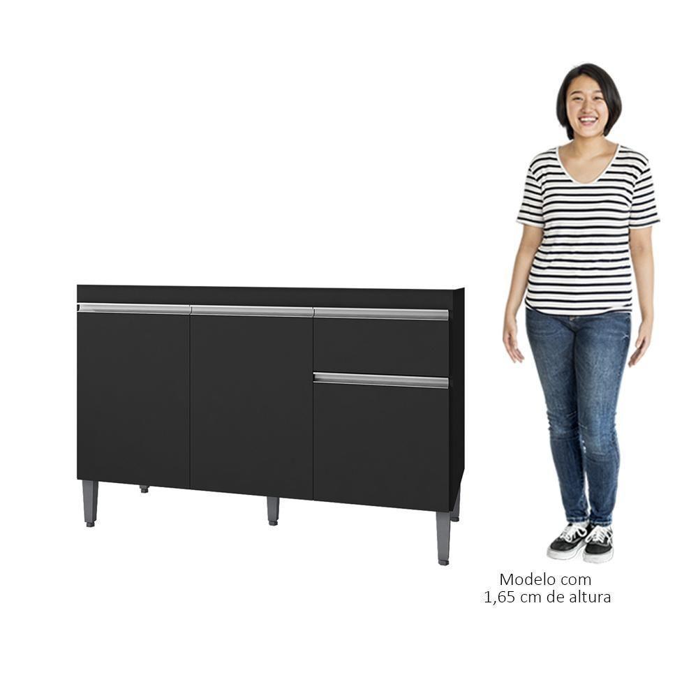 Balcão Gabinete Para Pia Sem Tampo 120cm 3 Portas E 1 Gaveta Tatiane Preto - Ajl Móveis - 5