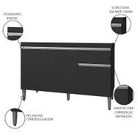 Balcão Gabinete Para Pia Sem Tampo 120cm 3 Portas E 1 Gaveta Tatiane Preto - Ajl Móveis - 3