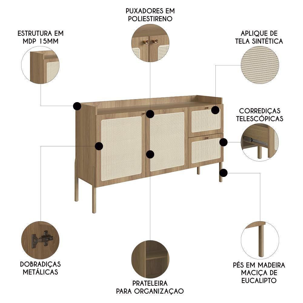 Balcão Aparador Buffet Pés De Madeira Arlo A10 Hanover - Mpozenato - 3