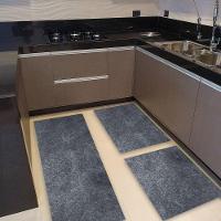 Kit Cozinha 3 Pçs Tapete Passadeira Em Carpete Aveludado Grafite - 3