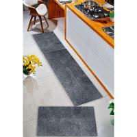 Kit Cozinha 3 Pçs Tapete Passadeira Em Carpete Aveludado Grafite - 4