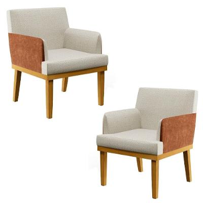 Kit 2 Poltronas Decorativas Vitória W01 Linho Bege/ Sintético Camel - Mpozenato