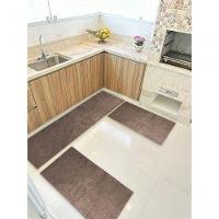 Kit Cozinha 3 Pçs Classic Tapete Passadeira Shaggy Antider Marrom - 2