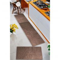 Kit Cozinha 3 Pçs Classic Tapete Passadeira Shaggy Antider Marrom - 5