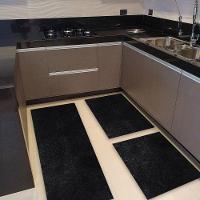 Kit Cozinha 3 Pçs Tapete Passadeira Em Carpete Aveludado Preto - 3