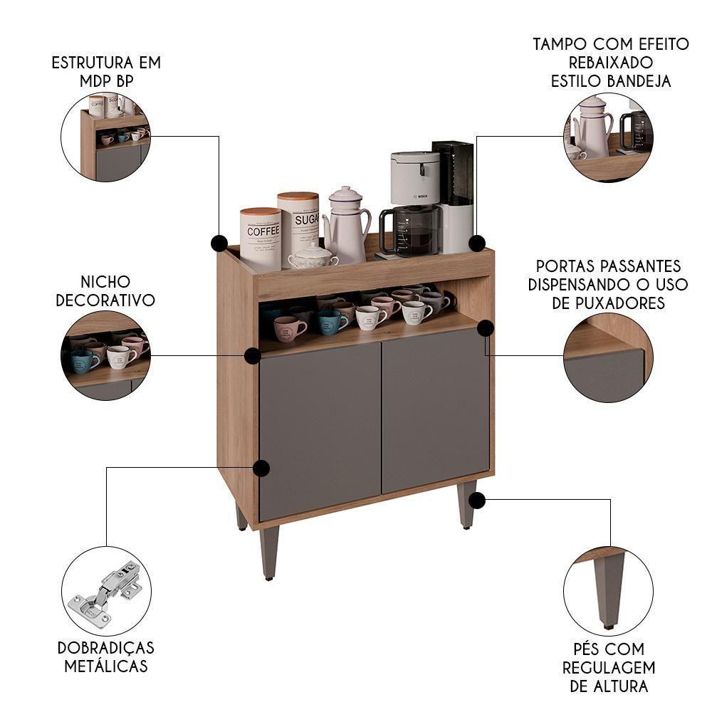 Balcão Aparador Buffet Cantinho Do Café 71cm Lice Z34 Freijó/grafite - Mpozenato - 3