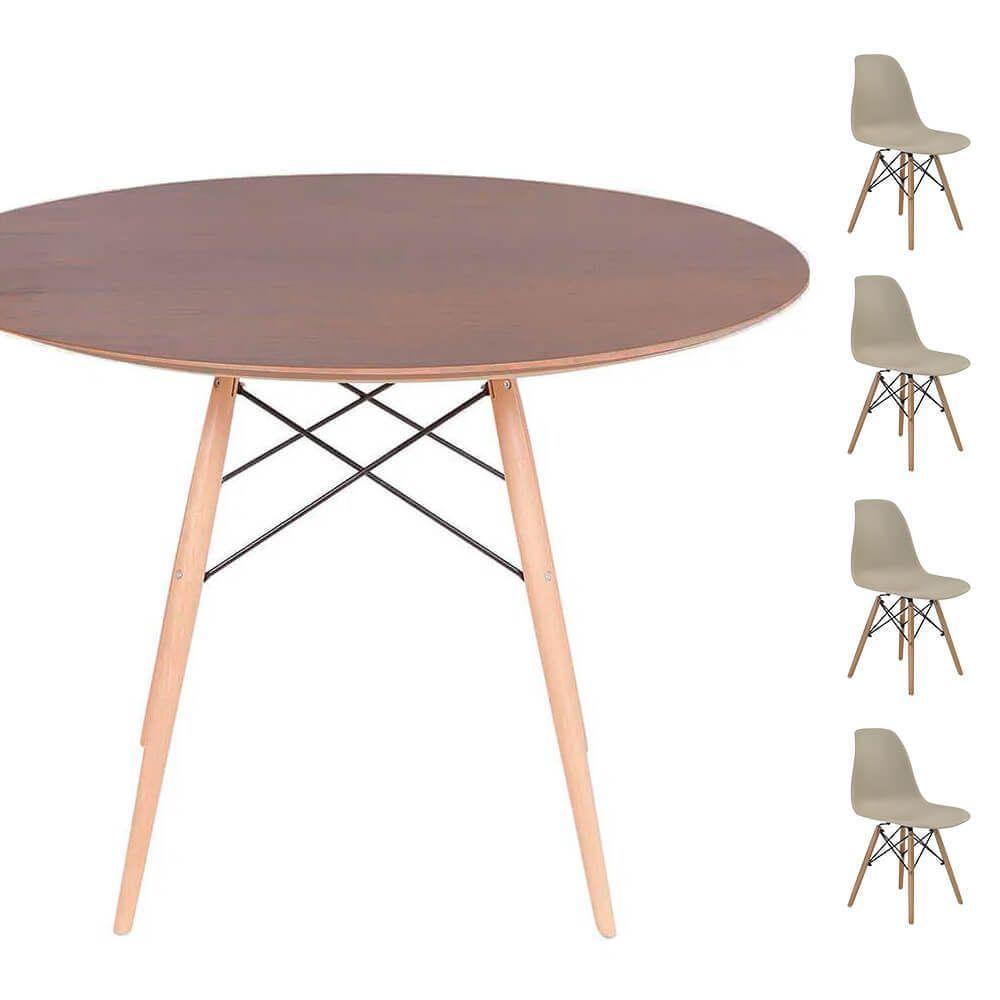 Conjunto Mesa Eames Imbuia 120cm + 4 Cadeiras Fendi - 1