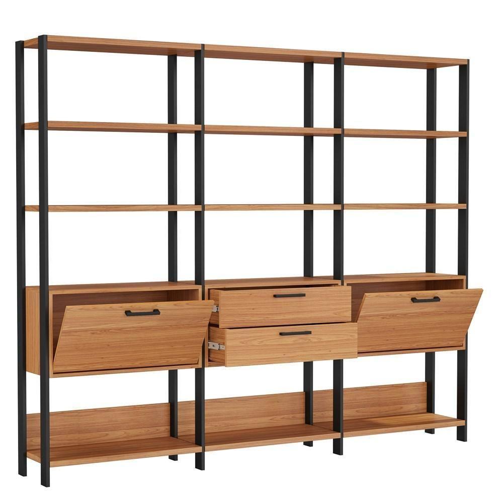 Estante Alta Estilo Industrial 2 Portas 2 Gavetas E93 Freijó/preto Fosco - Pradel - 1